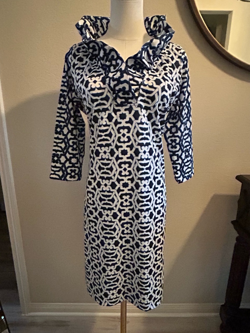 Gretchen Scott Designs Navy and White Geometric Print Dress
